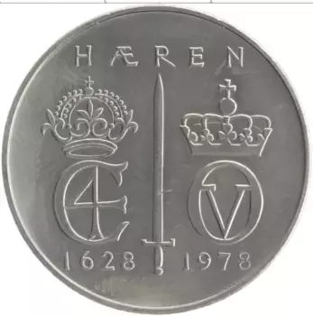 Монета 5 крон Норвегии 1978 года Медно-никель 350 лет норвежской армии