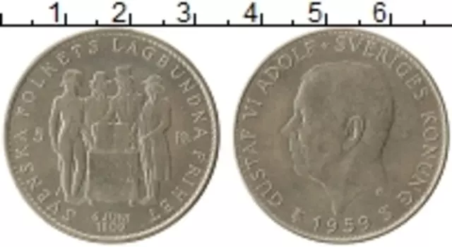 Монета 5 крон Швеции 1959 года Серебро 150 лет Конституции