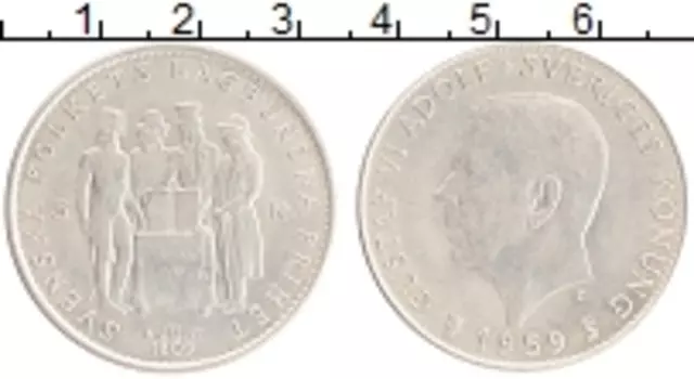 Монета 5 крон Швеции 1959 года Серебро 150 лет Конституции