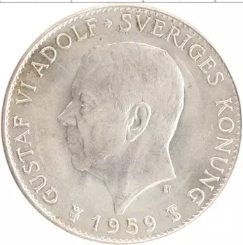 Монета 5 крон Швеции 1959 года Серебро Густав VI Адольф