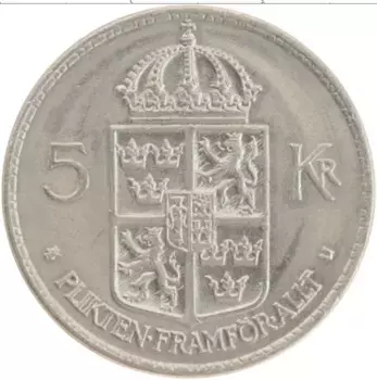 Монета 5 крон Швеции 1972 года Медно-никель Густав VI Адольф