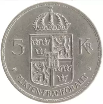 Монета 5 крон Швеции 1972 года Медно-никель Густав VI Адольф
