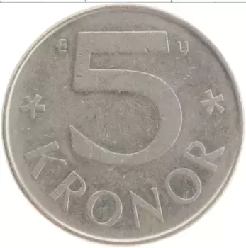 Монета 5 крон Швеции 1982 года Медно-никель Карл XVI Густав