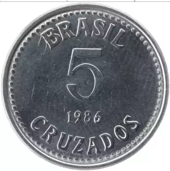 Монета 5 крузадо Бразилии 1986 года Медно-никель