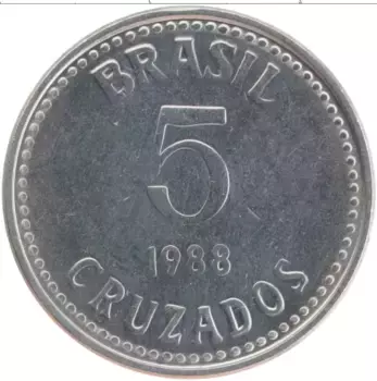 Монета 5 крузадо Бразилии 1988 года Сталь