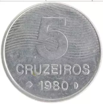 Монета 5 крузейро Бразилии 1980 года Медно-никель