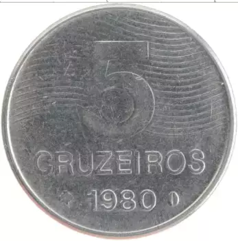 Монета 5 крузейро Бразилии 1980 года Железо Кофе
