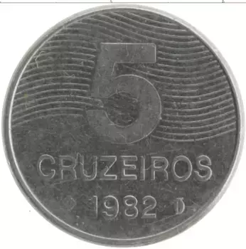 Монета 5 крузейро Бразилии 1982 года Железо