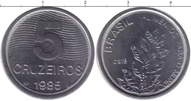 Монета 5 крузейро Бразилии 1985 года Медно-никель