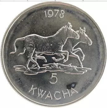 Монета 5 квач Малави 1978 года Серебро Сохранение животного мира