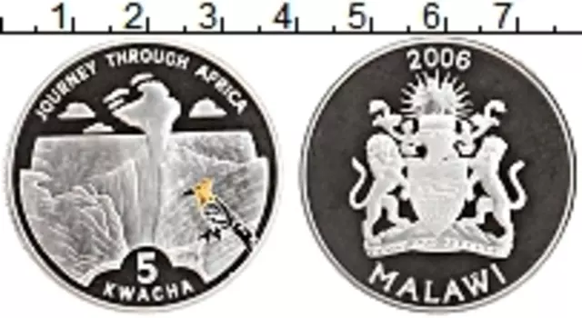 Монета 5 квач Малави 2006 года Серебро Путешествие по Африке