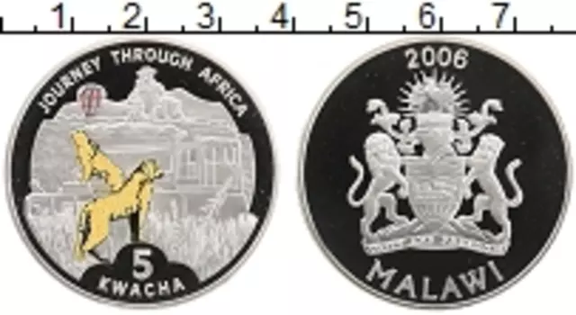 Монета 5 квач Малави 2006 года Серебро Путешествие по Африке