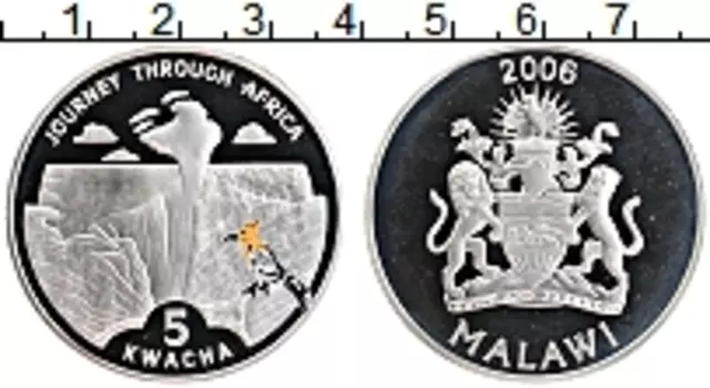 Монета 5 квач Малави 2006 года Серебро Турне по Африке