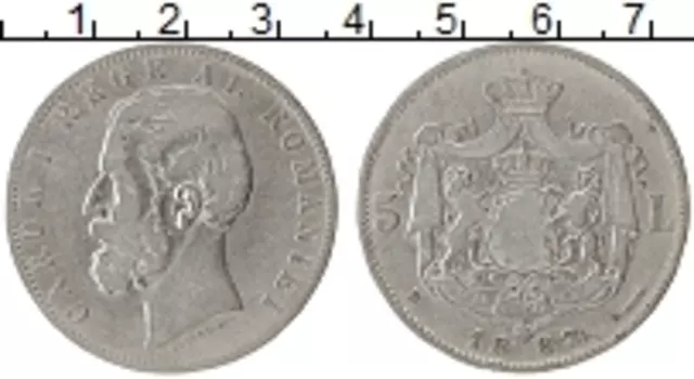 Монета 5 лей Румынии 1883 года Серебро Кароль I