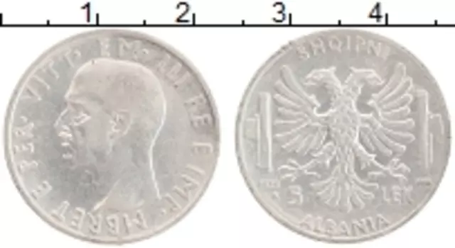 Монета 5 лек Албании 1939 года Серебро Витторио Эмануил III