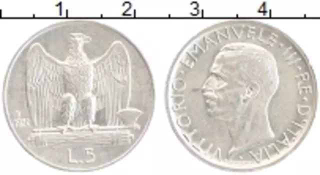 Монета 5 лир Италии 1930 года Серебро Виктор Эммануил III