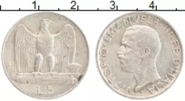 Монета 5 лир Италии 1930 года Серебро Виктор Эммануил III