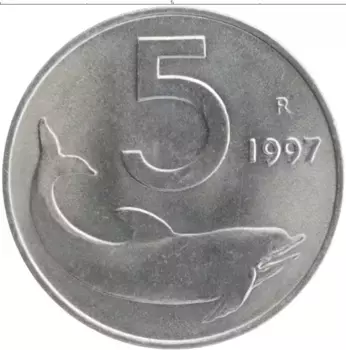 Монета 5 лир Италии 1997 года Алюминий