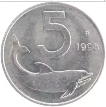 Монета 5 лир Италии 1998 года Алюминий