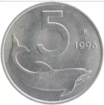 Монета 5 лир Италии 1998 года Алюминий