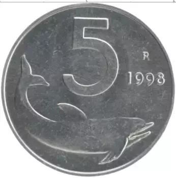 Монета 5 лир Италии 1998 года Алюминий