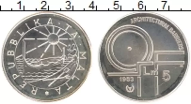 Монета 5 лир Мальты 1983 года Серебро Международный год инвалидов