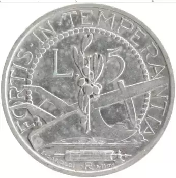 Монета 5 лир Сан-Марино 1936 года Серебро