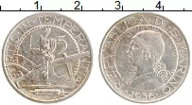 Монета 5 лир Сан-Марино 1936 года Серебро