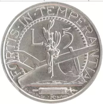 Монета 5 лир Сан-Марино 1937 года Серебро