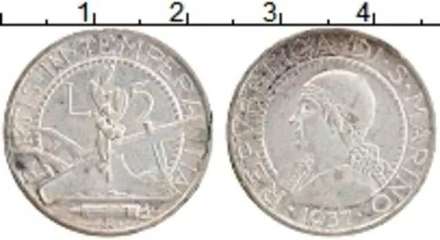 Монета 5 лир Сан-Марино 1937 года Серебро