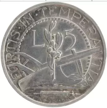 Монета 5 лир Сан-Марино 1938 года Серебро