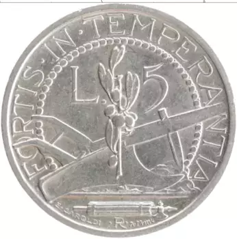 Монета 5 лир Сан-Марино 1938 года Серебро