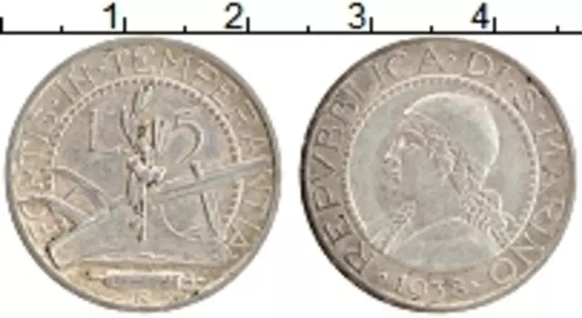 Монета 5 лир Сан-Марино 1938 года Серебро