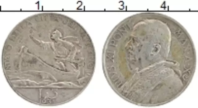 Монета 5 лир Ватикана 1931 года Серебро Павел XI