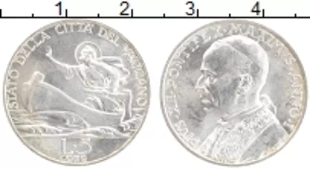 Монета 5 лир Ватикана 1939 года Серебро Папа Пий XII