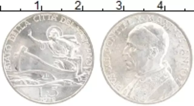 Монета 5 лир Ватикана 1939 года Серебро Папа Пий XII