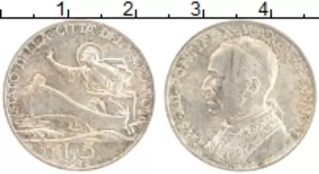 Монета 5 лир Ватикана 1939 года Серебро Папа Пий XII