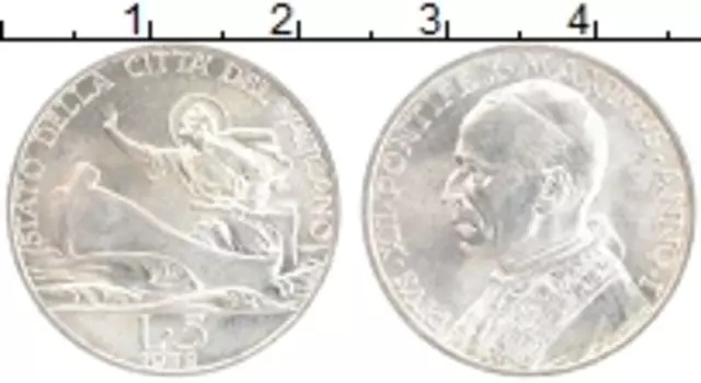 Монета 5 лир Ватикана 1939 года Серебро Папа Пий XII