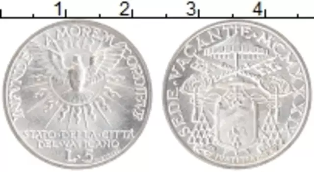 Монета 5 лир Ватикана 1939 года Серебро Престол вакантен