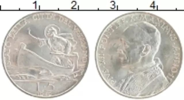 Монета 5 лир Ватикана 1940 года Серебро Святой Пётр
