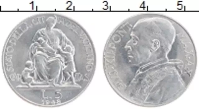 Монета 5 лир Ватикана 1948 года Алюминий Пий XII
