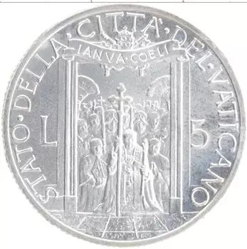 Монета 5 лир Ватикана 1950 года Алюминий Пий XII