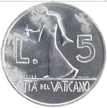 Монета 5 лир Ватикана 1978 года Алюминий Павел VI