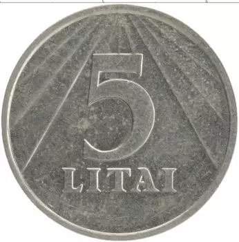 Монета 5 лит Литвы 1991 года Медно-никель