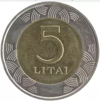 Монета 5 лит Литвы 1999 года Биметалл
