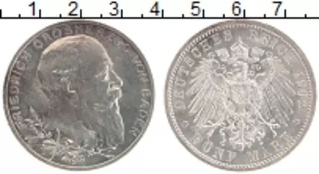 Монета 5 марок Бадена 1902 года Серебро Фридрих