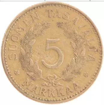 Монета 5 марок Финляндии 1941 года Бронза