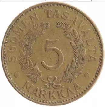 Монета 5 марок Финляндии 1941 года Бронза