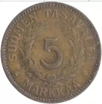 Монета 5 марок Финляндии 1946 года Бронза