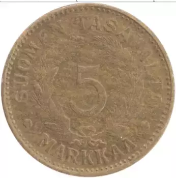 Монета 5 марок Финляндии 1947 года Бронза Герб